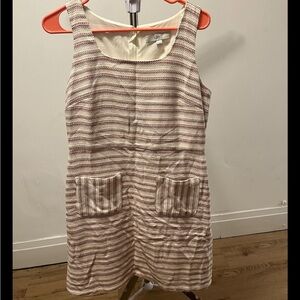 NWOT LOFT Tweed Dress Pink and White Stripes size 8P POCKETS